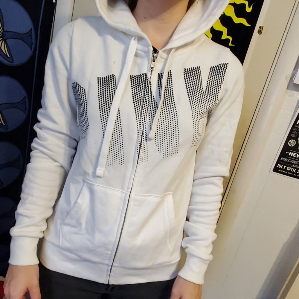 White pink zip up hoodie